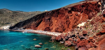 Red  on the island of Santorini